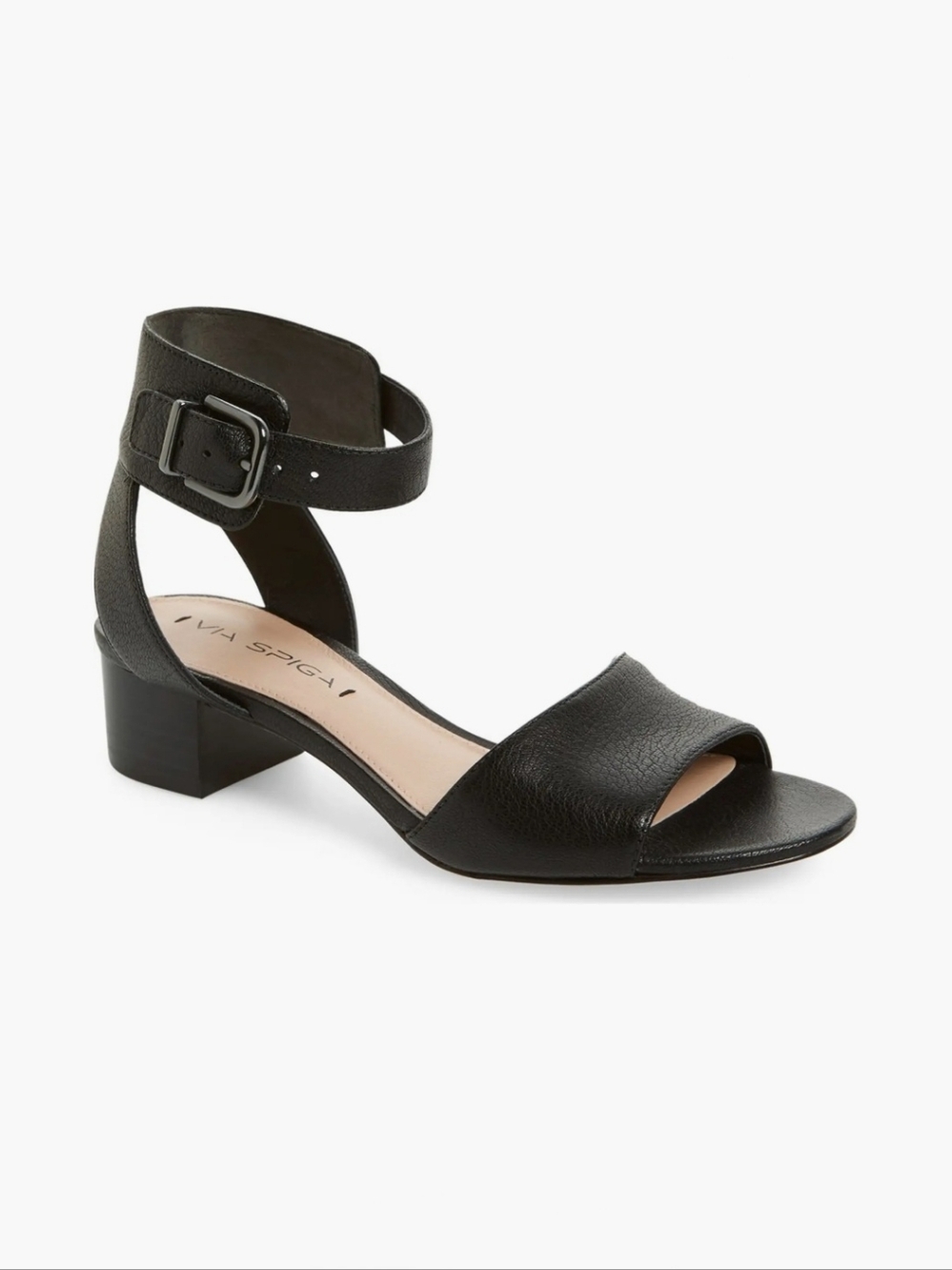 Via Spiga Tahara Black Leather Ankle Strap Block Heel Open Toe Sandal 6.5